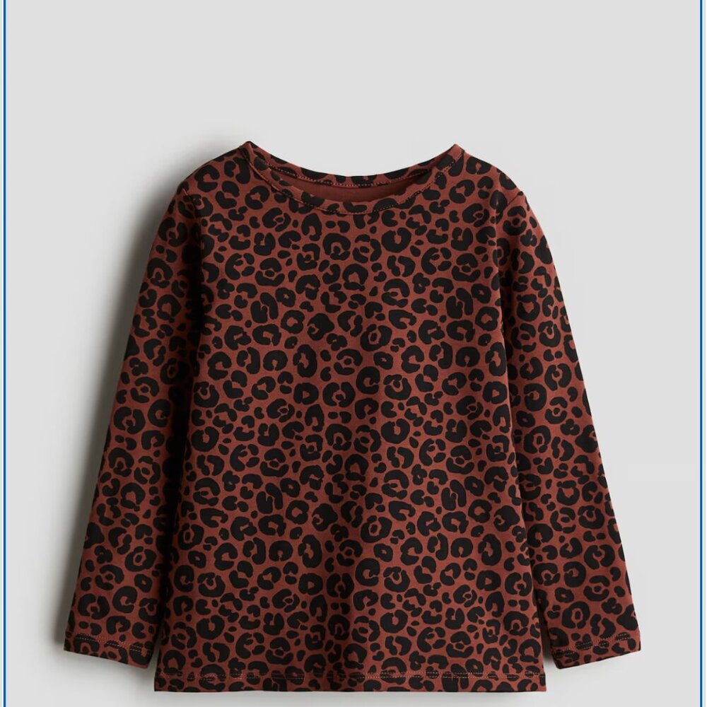 H&M Girls Brown/leopard Print Long Sleeve Top NWT